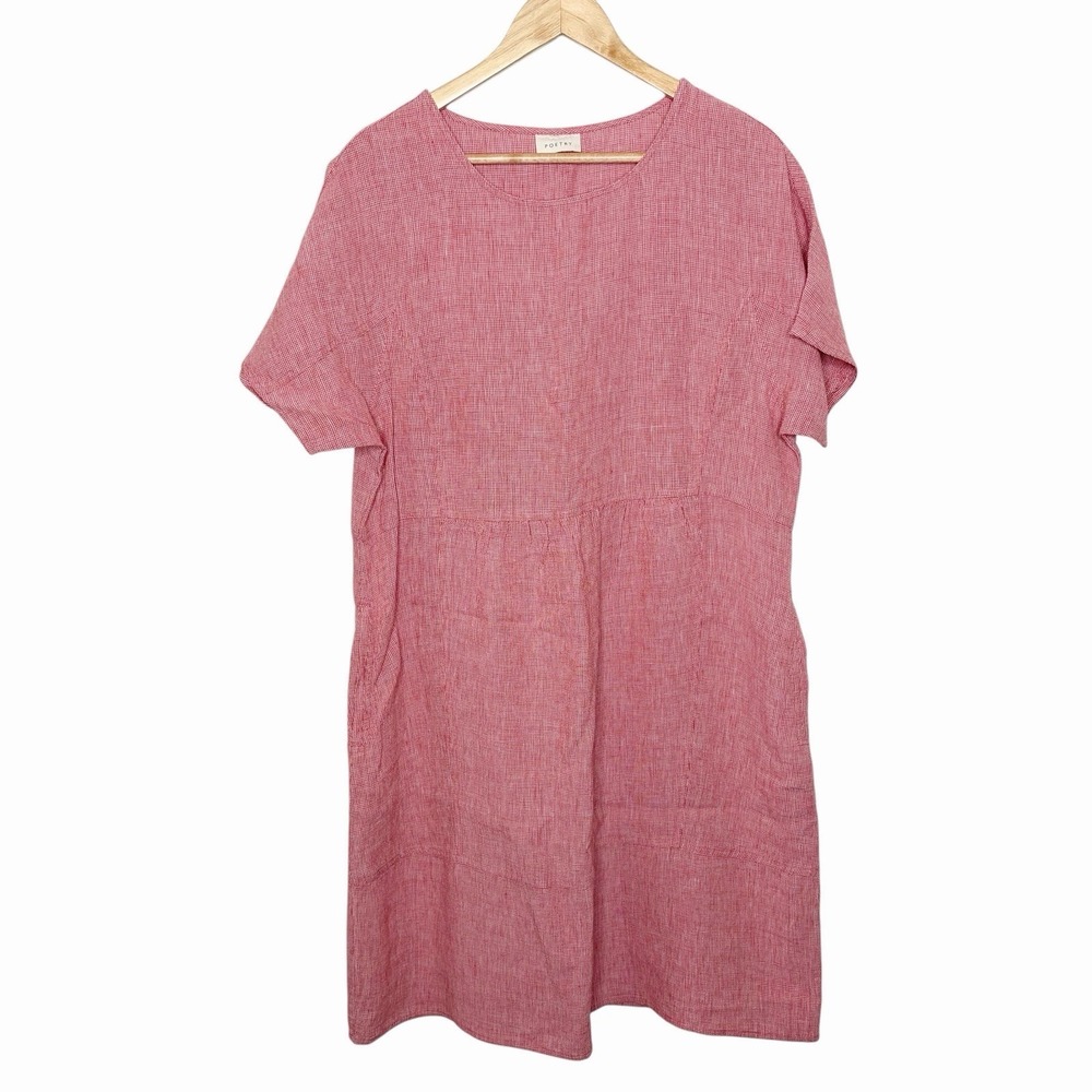 Poetry Linen Short Sleeve Dress Red Womens Size 12 Lagenlook Scandi Chic Coastal
